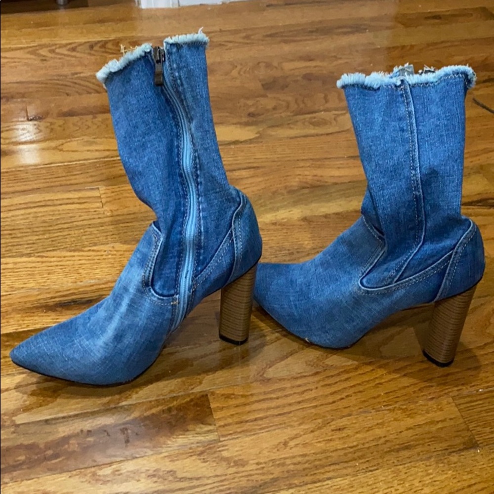 Denim fashion nova sock boots size 8